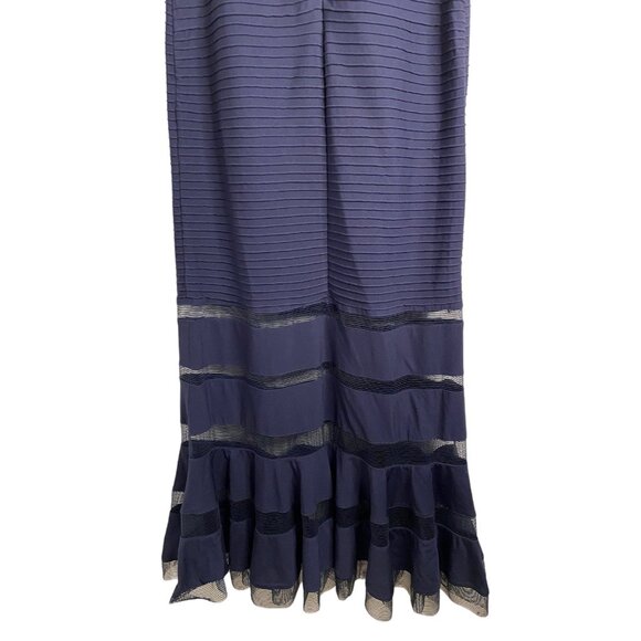 Tadashi Shoji Amata Gown Small Navy blue 6L1143LY-BLACK ribbed trumpet hem - Picture 6 of 13